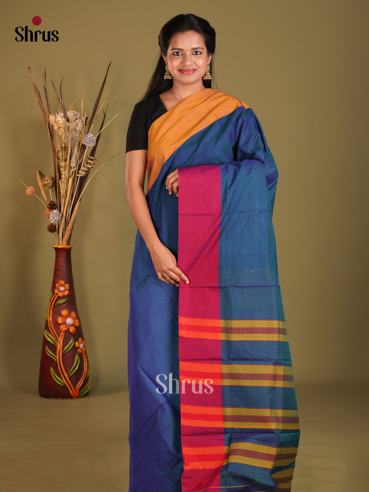 Blue & Red - Narayanpet Cotton Saree
