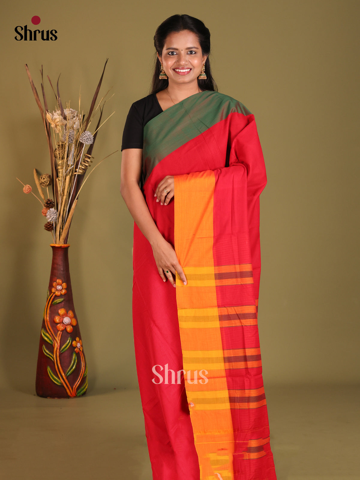 Red & Green - Narayanpet Cotton Saree
