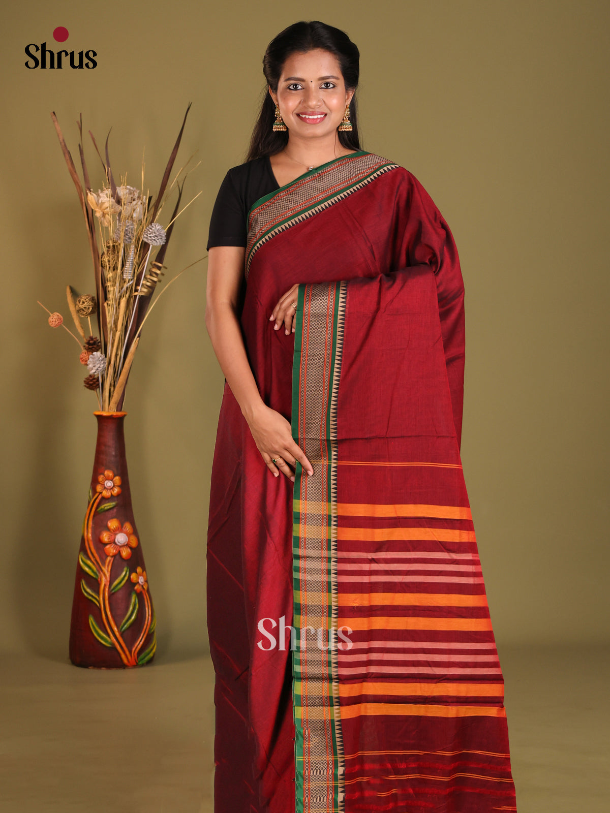 Maroon & Green- Narayanpet Cotton Saree