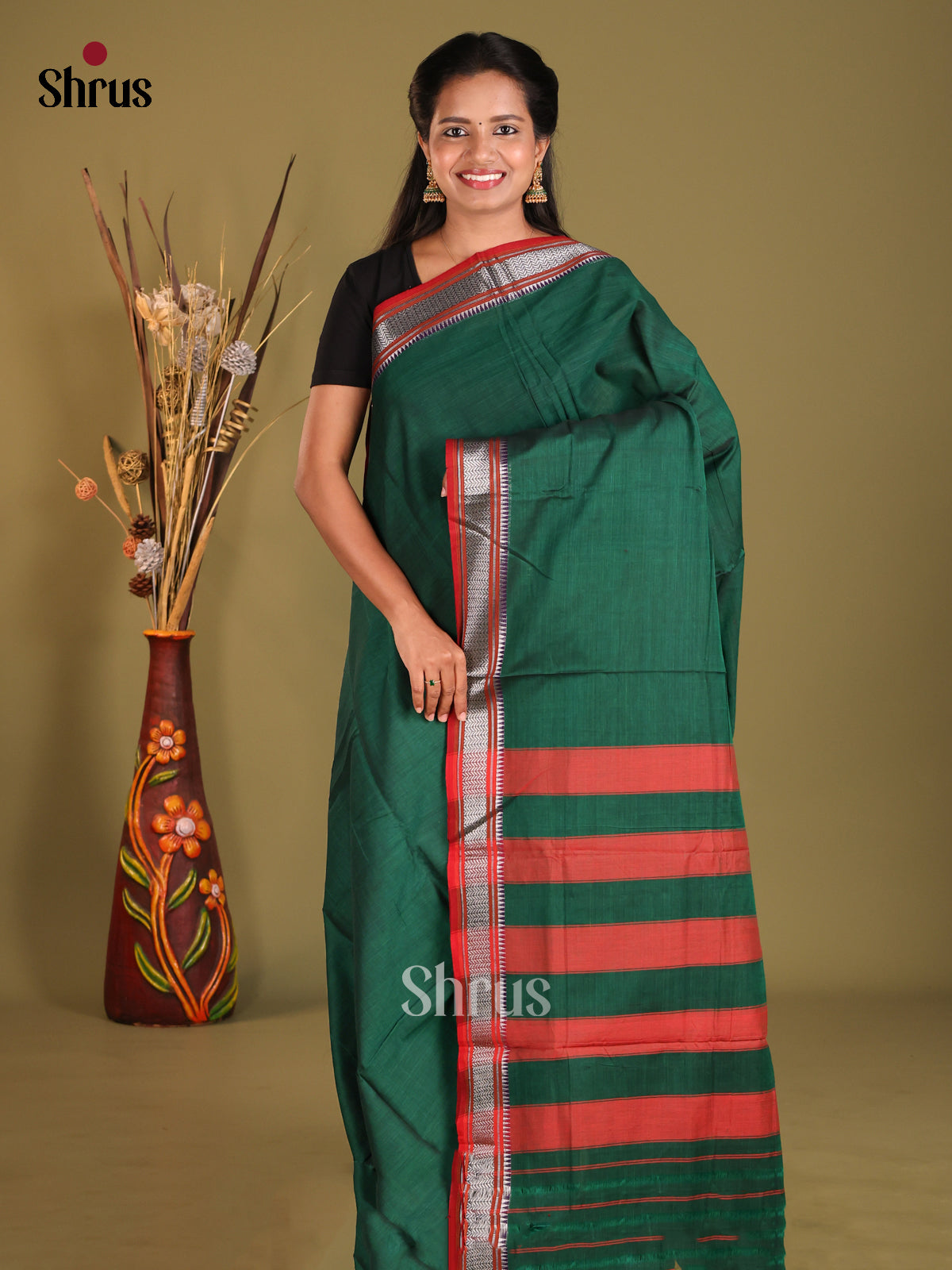 Green & Maroon- Narayanpet Cotton Saree