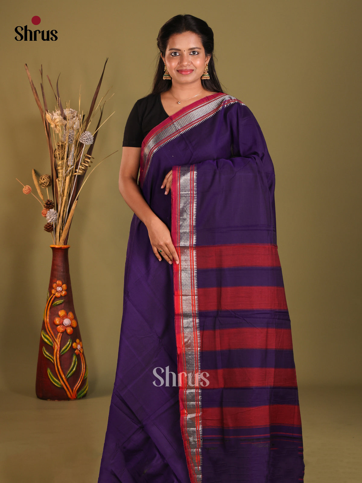 Violet & Maroon - Narayanpet Cotton Saree