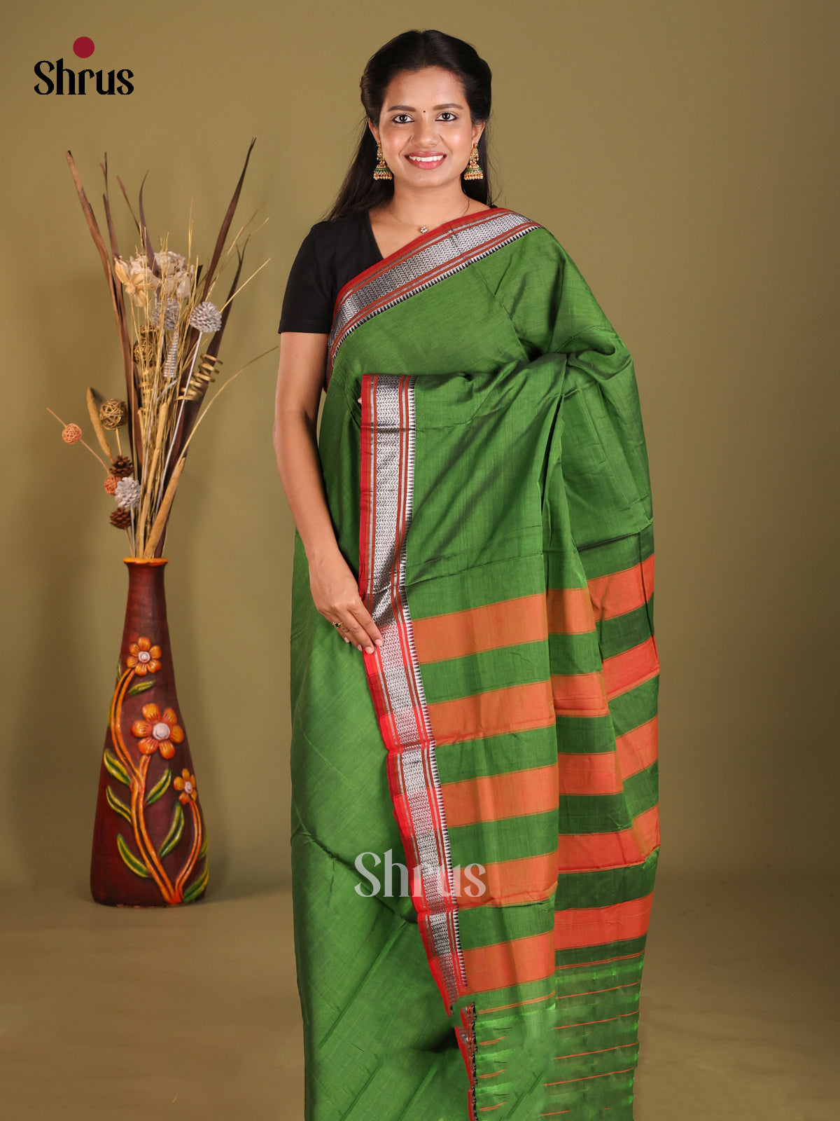 Green & Maroon- Narayanpet Cotton Saree
