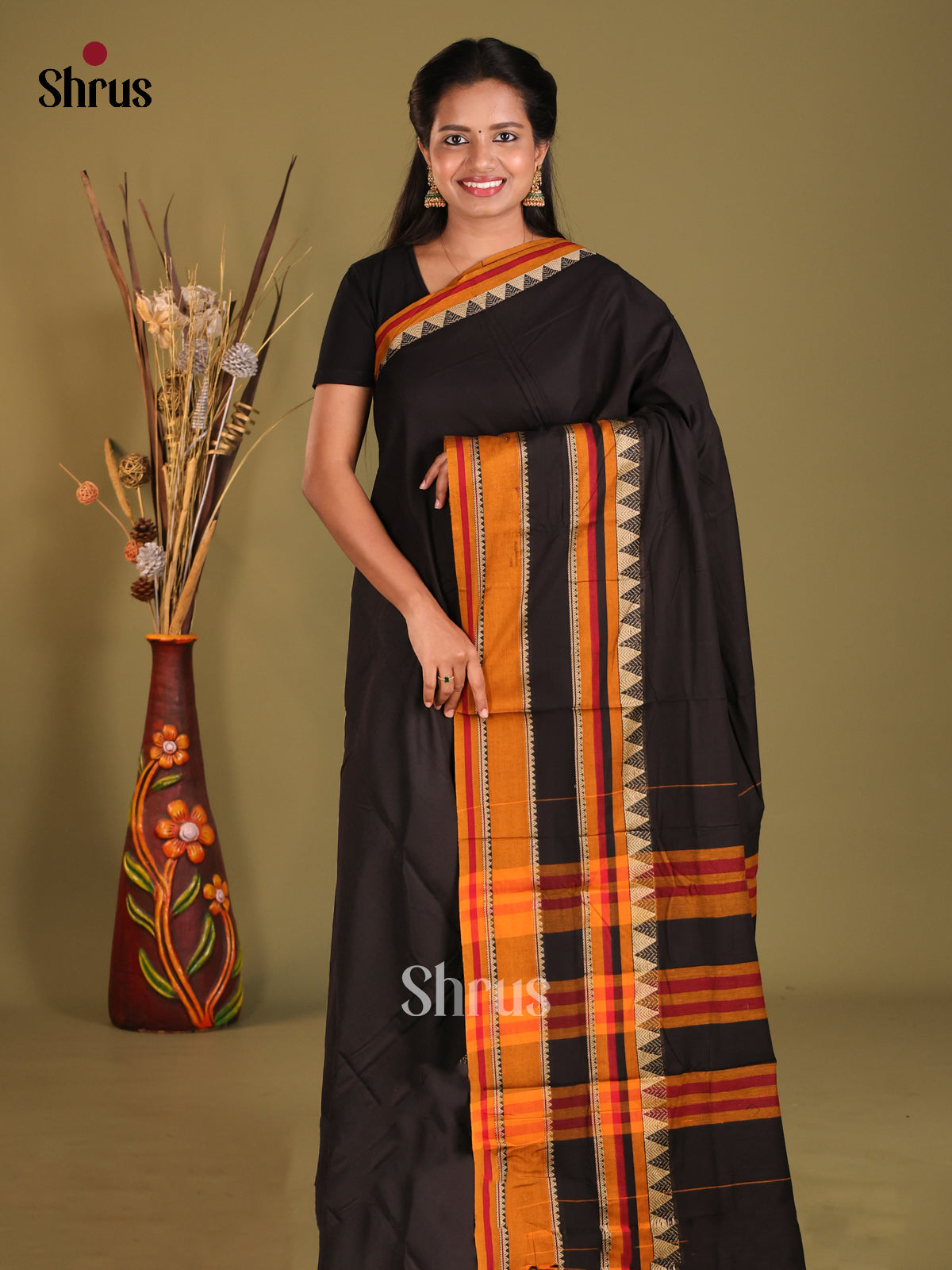 Black & Mustard- Narayanpet Cotton Saree