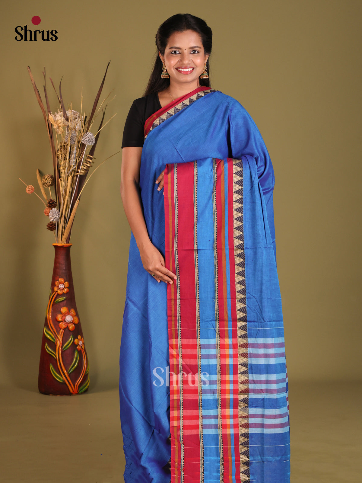 Blue & Maroon- Narayanpet Cotton Saree