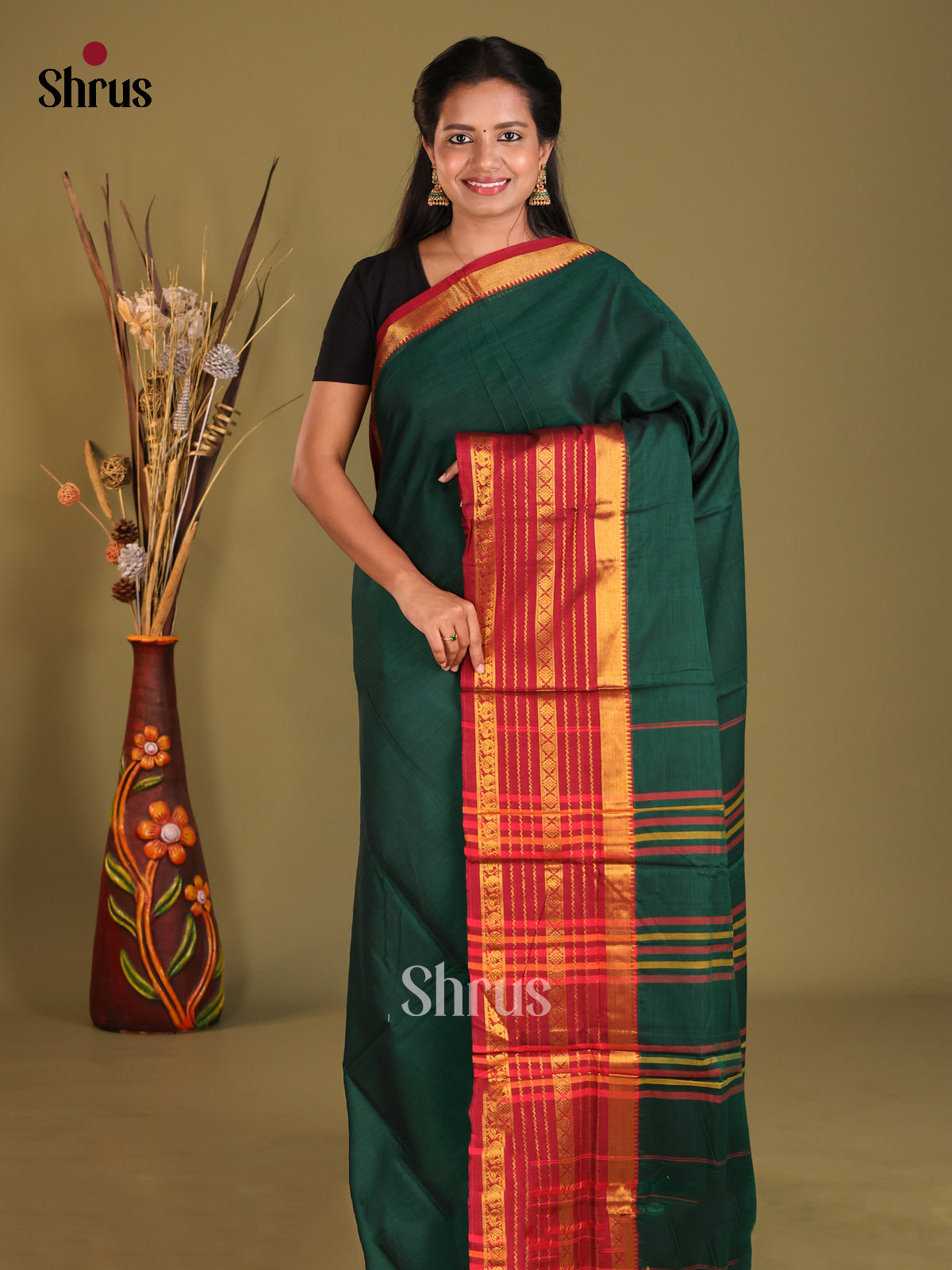 Green & Maroon- Narayanpet Cotton Saree