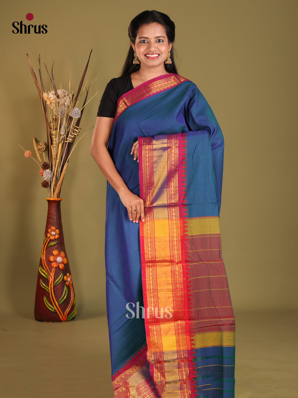 Blue & Maroon- Narayanpet Cotton Saree