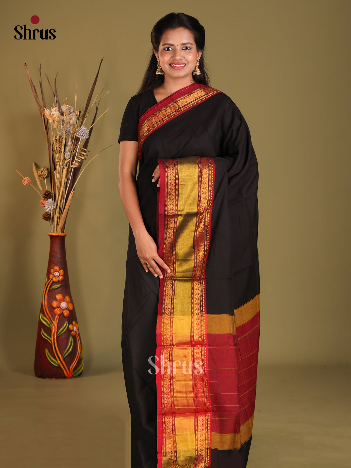 Black & Maroon - Narayanpet Cotton Saree