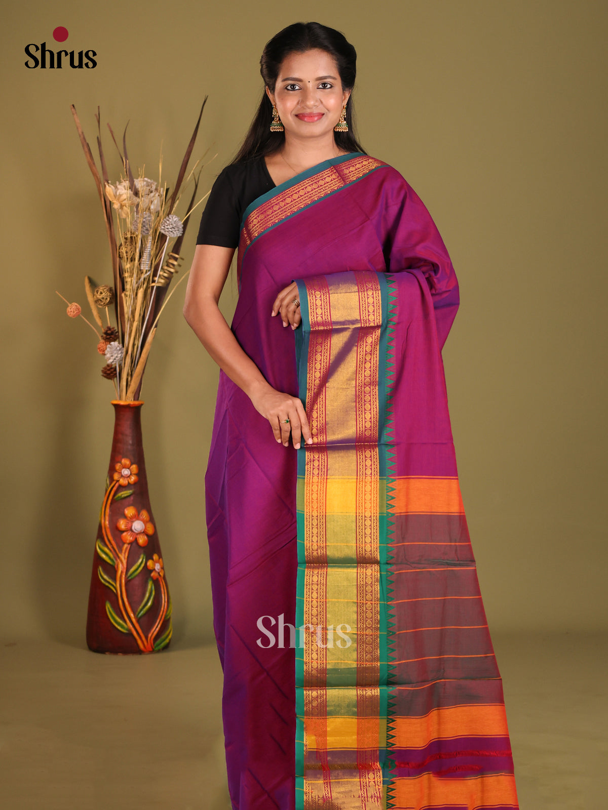 Purple & Green - Narayanpet Cotton Saree