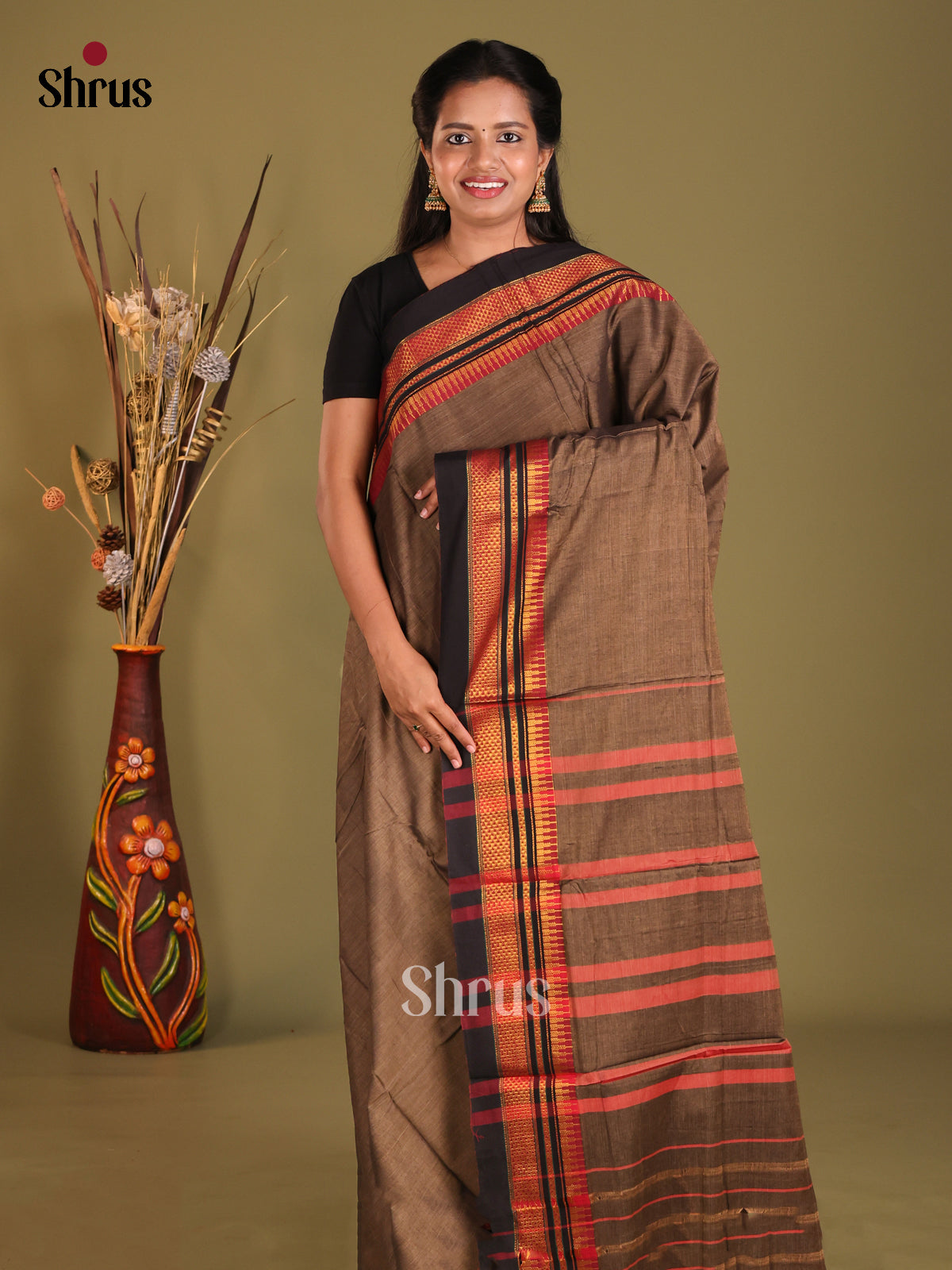 Grey & Black - Narayanpet Cotton Saree
