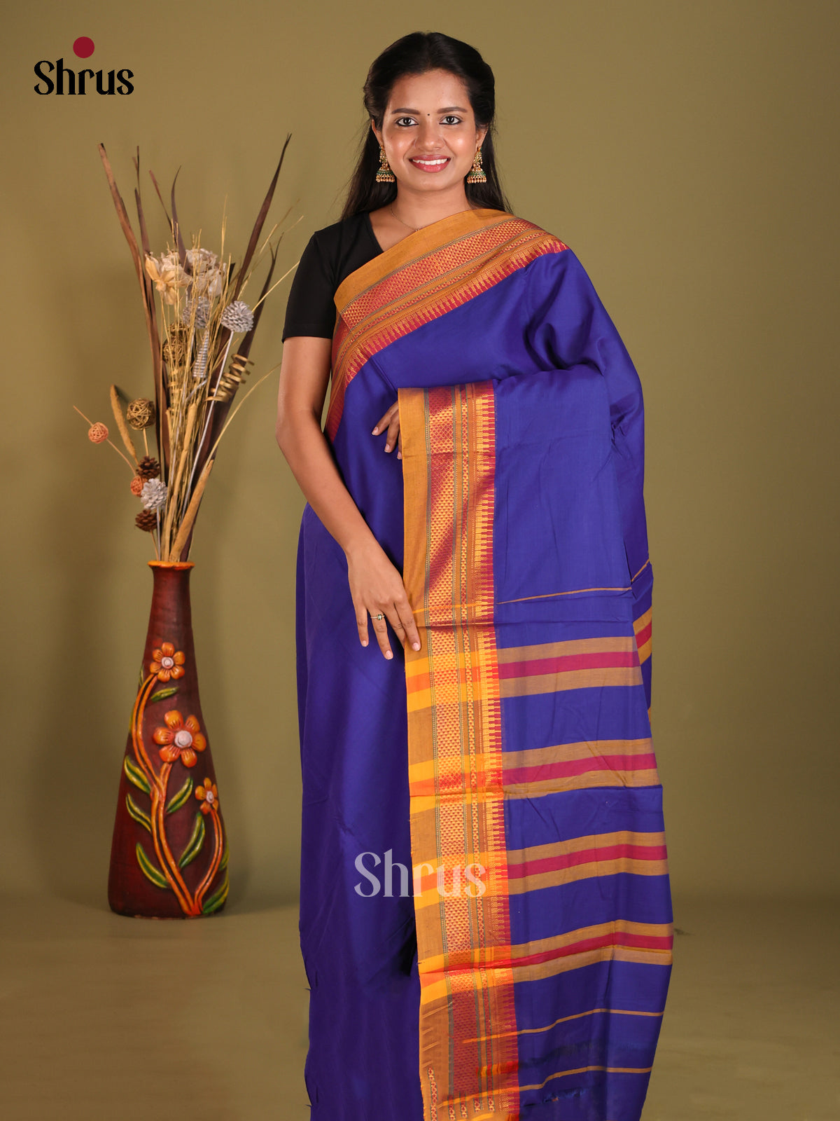 Blue & Mustard - Narayanpet Cotton Saree