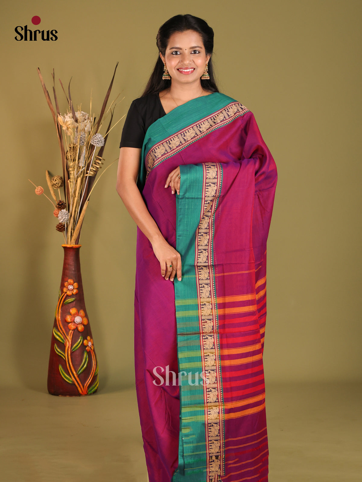 Purple & Green - Narayanpet Cotton Saree