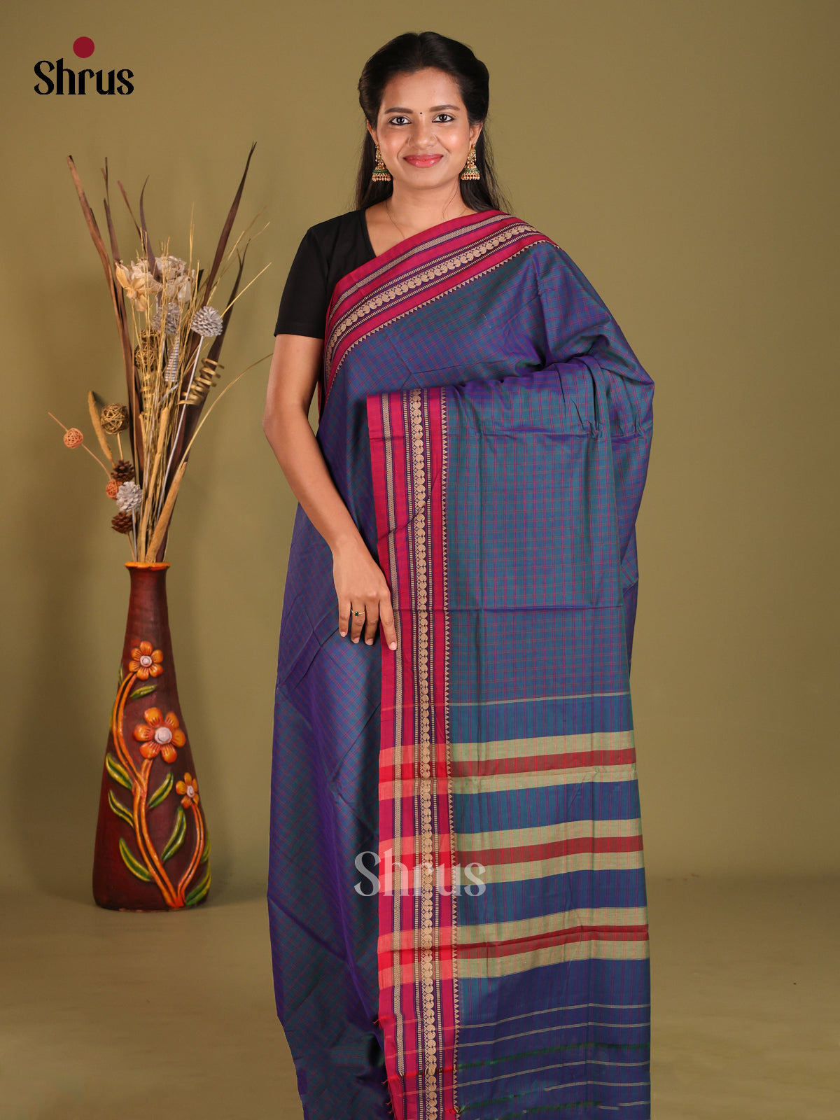 Blue & Maroon - Narayanpet Cotton Saree