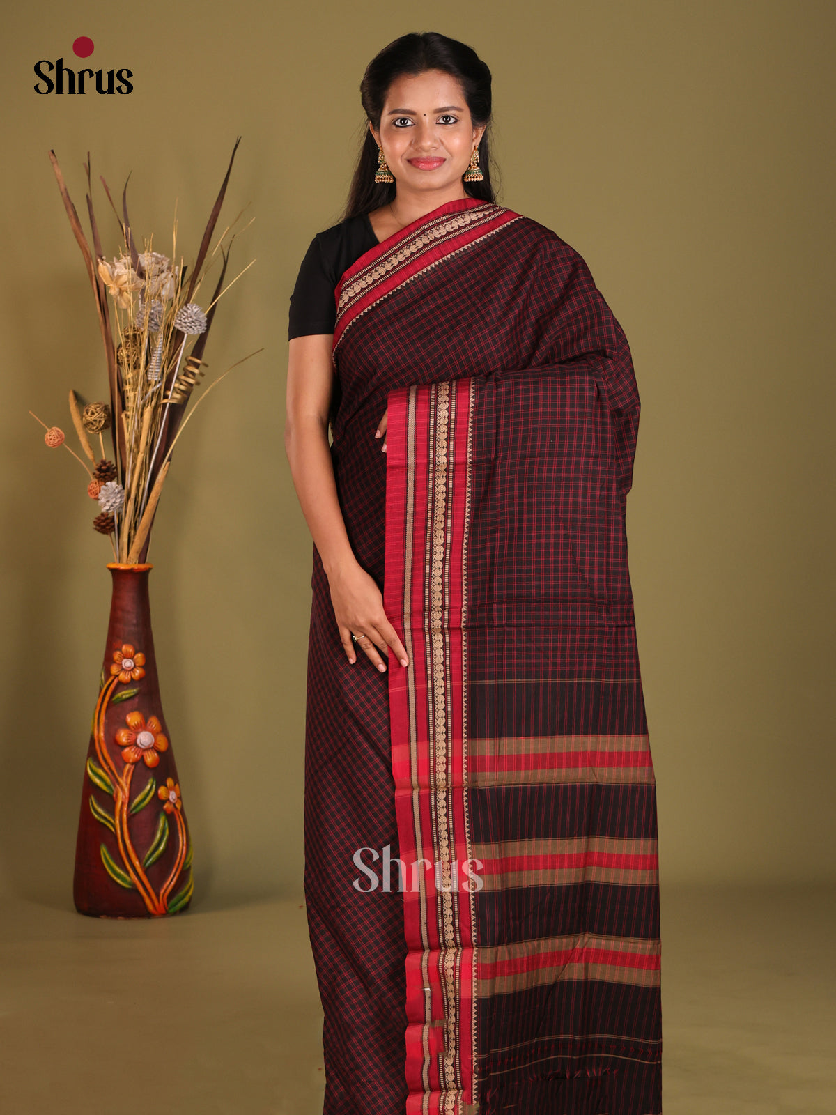 Black & Red - Narayanpet Cotton Saree