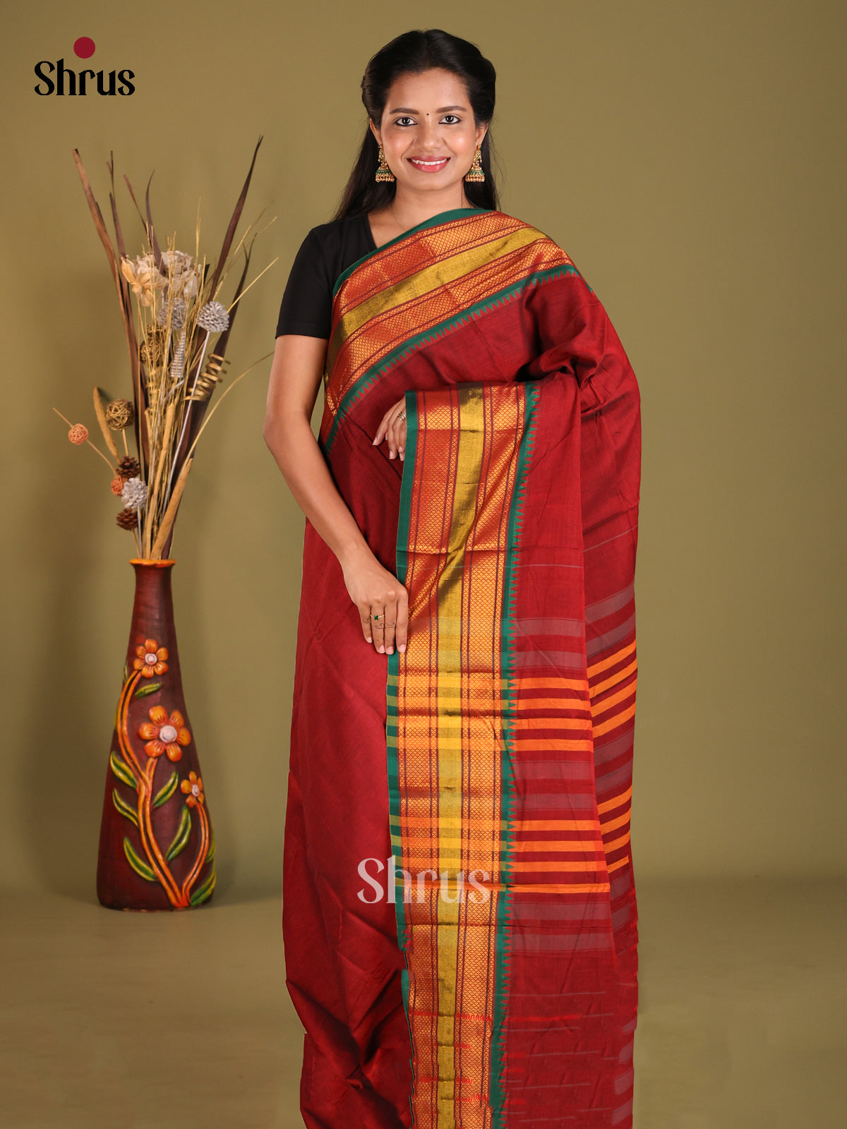 Maroon & Green- Narayanpet Cotton Saree