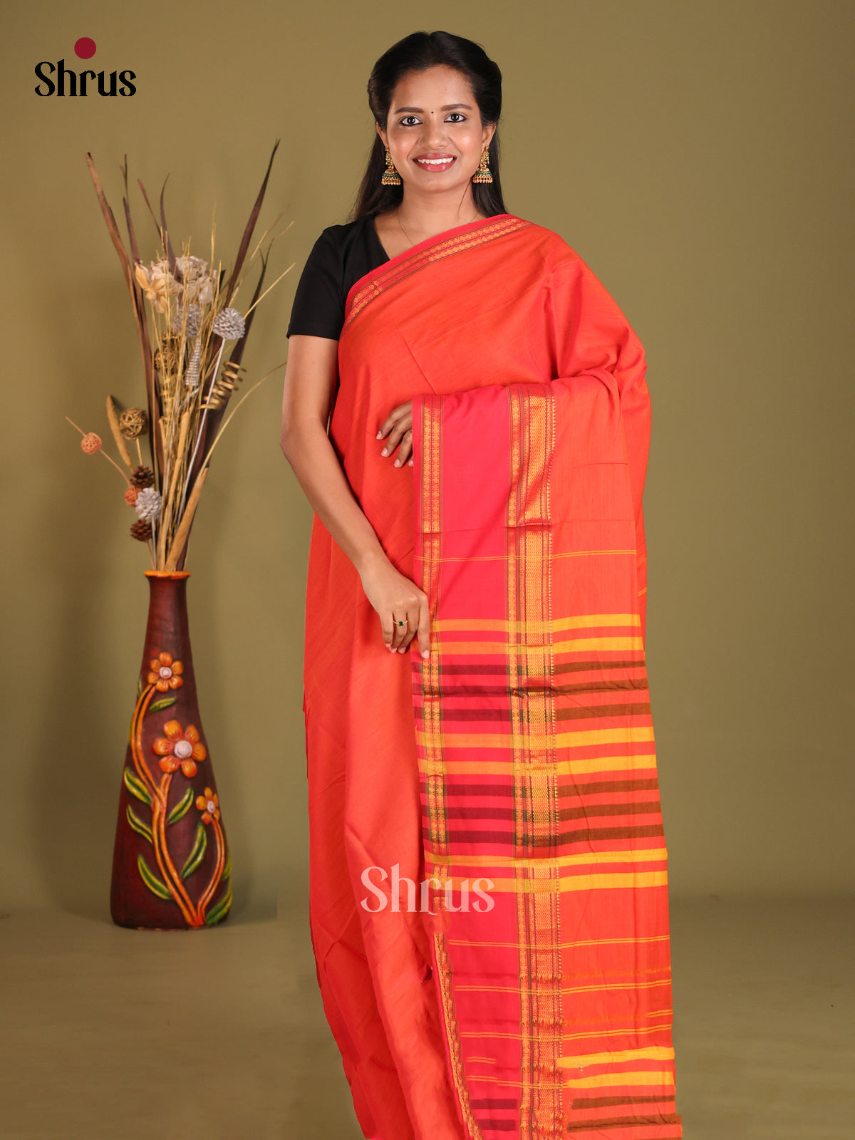 Orange & Red - Narayanpet Cotton Saree