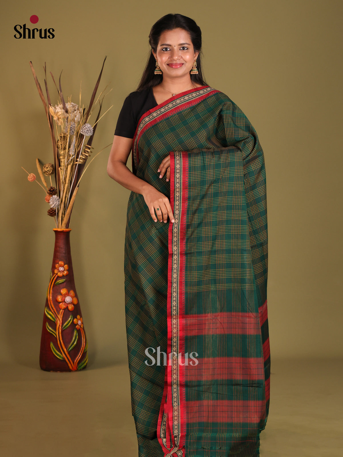 Green & Red- Narayanpet Cotton Saree