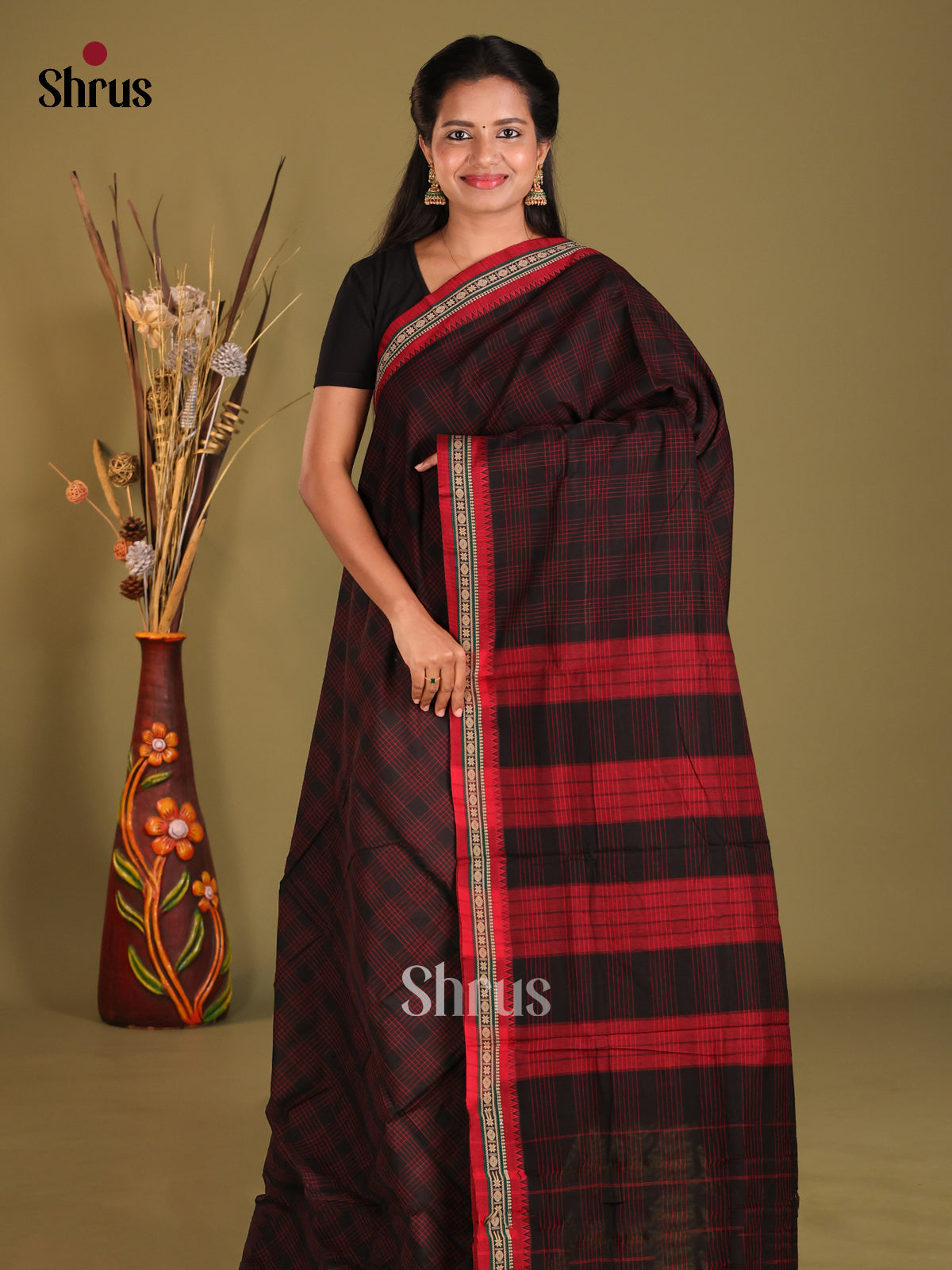 Black & Red - Narayanpet Cotton Saree