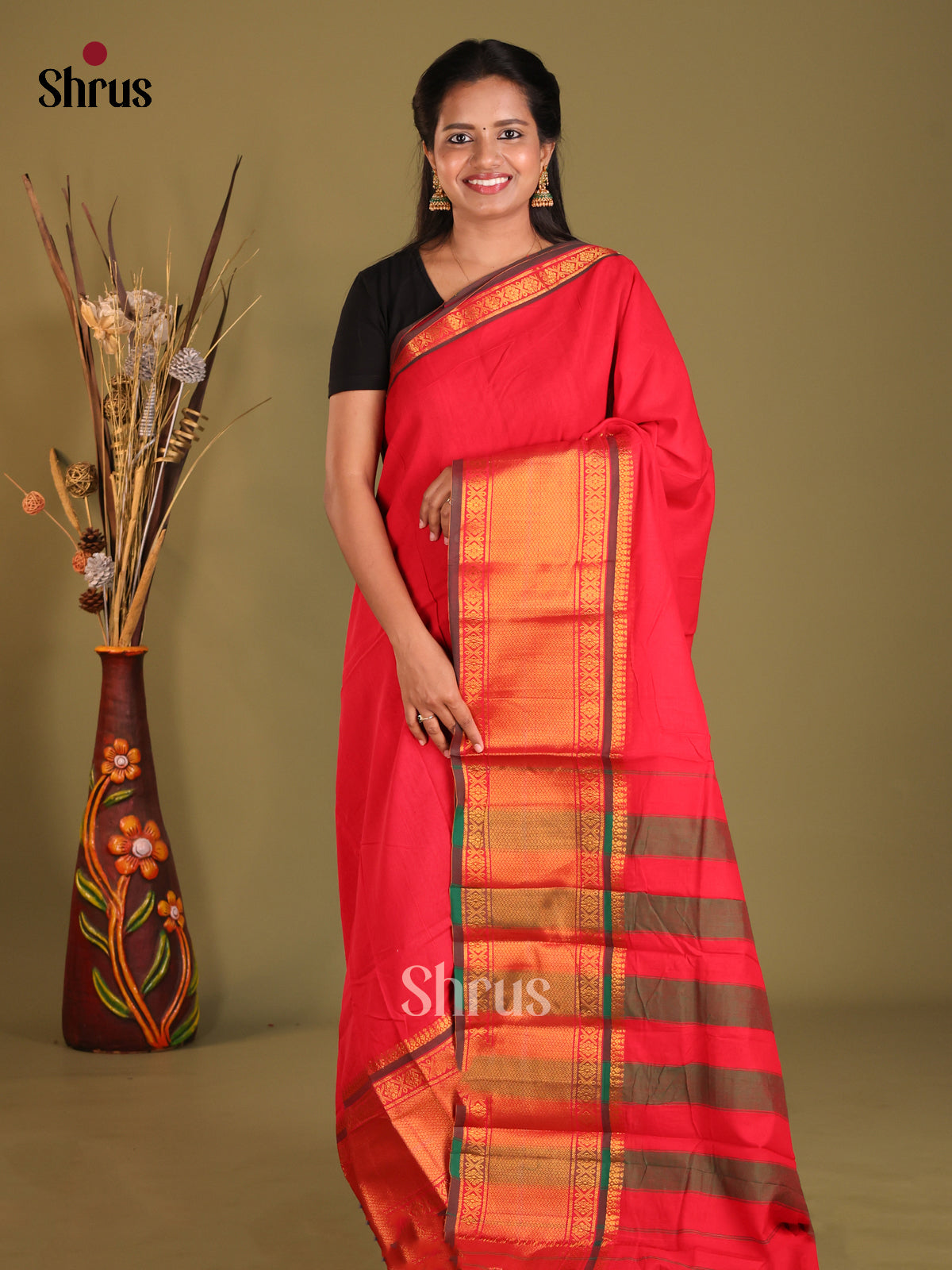 Red & Green - Narayanpet Cotton Saree