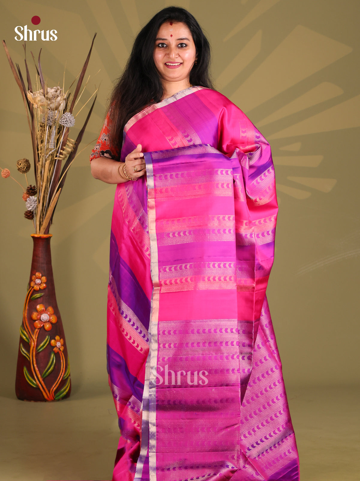 Majenta & Purple Soft Silk Saree with zari strapes-1
