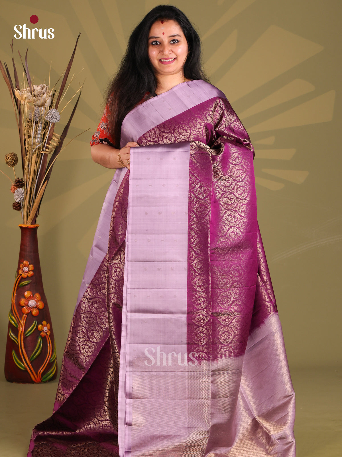 Purple & Lavender Soft Silk Saree with paisleys zari brocade