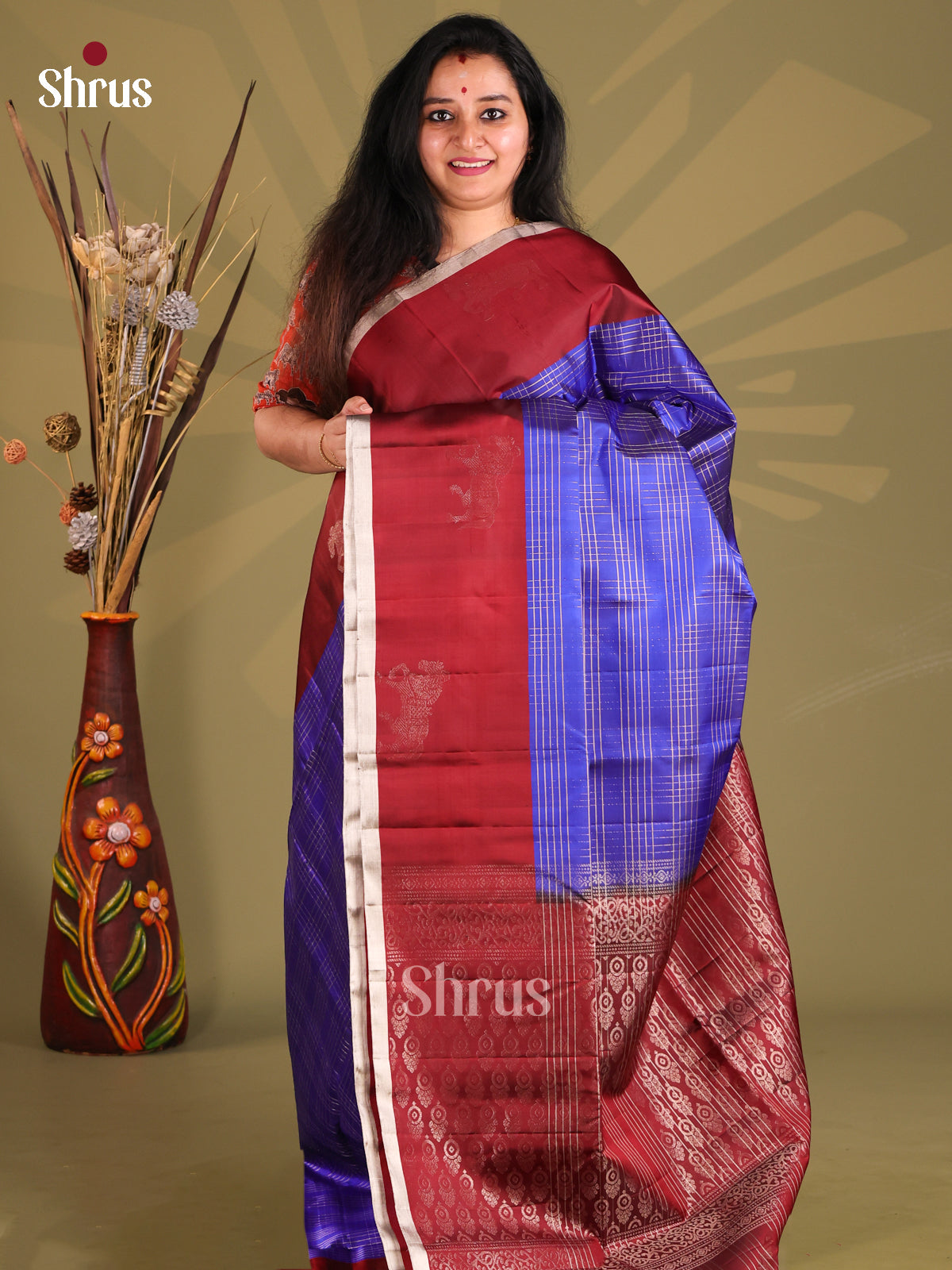 Vibrant Blue Soft Silk Saree zari checks , horse motifs in the border-1