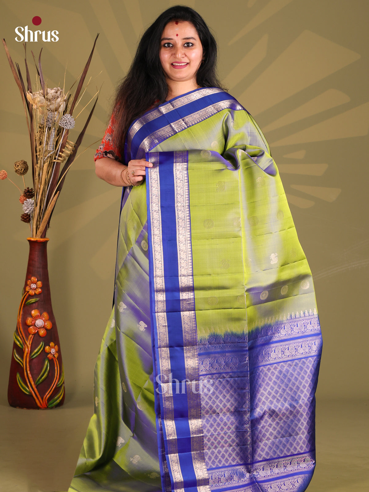 Pretty Green & Blue Soft Silk Saree with rettaipet zari border