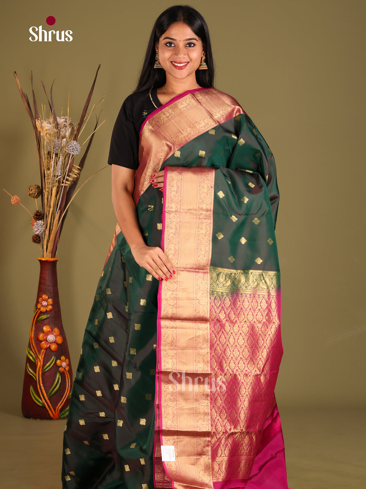 Green & Maroon - Kanchipuram-halfpure Saree