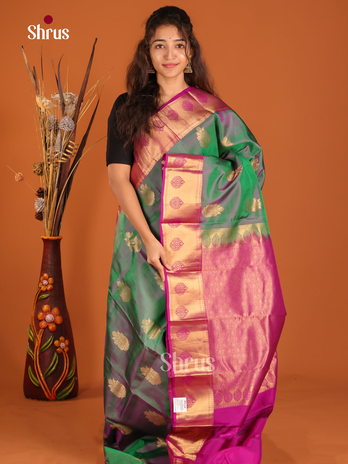 Green & Purple - Kanchipuram-halfpure Saree - Shop on Shrus.com