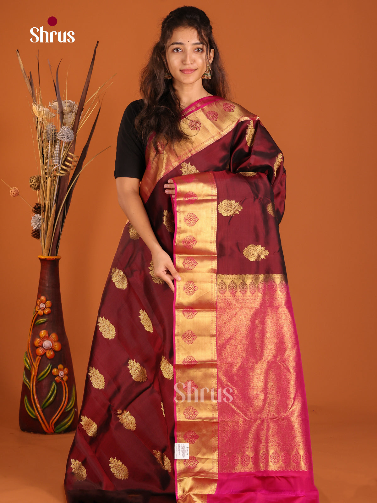 Brown & Pink- Kanchipuram-halfpure Saree