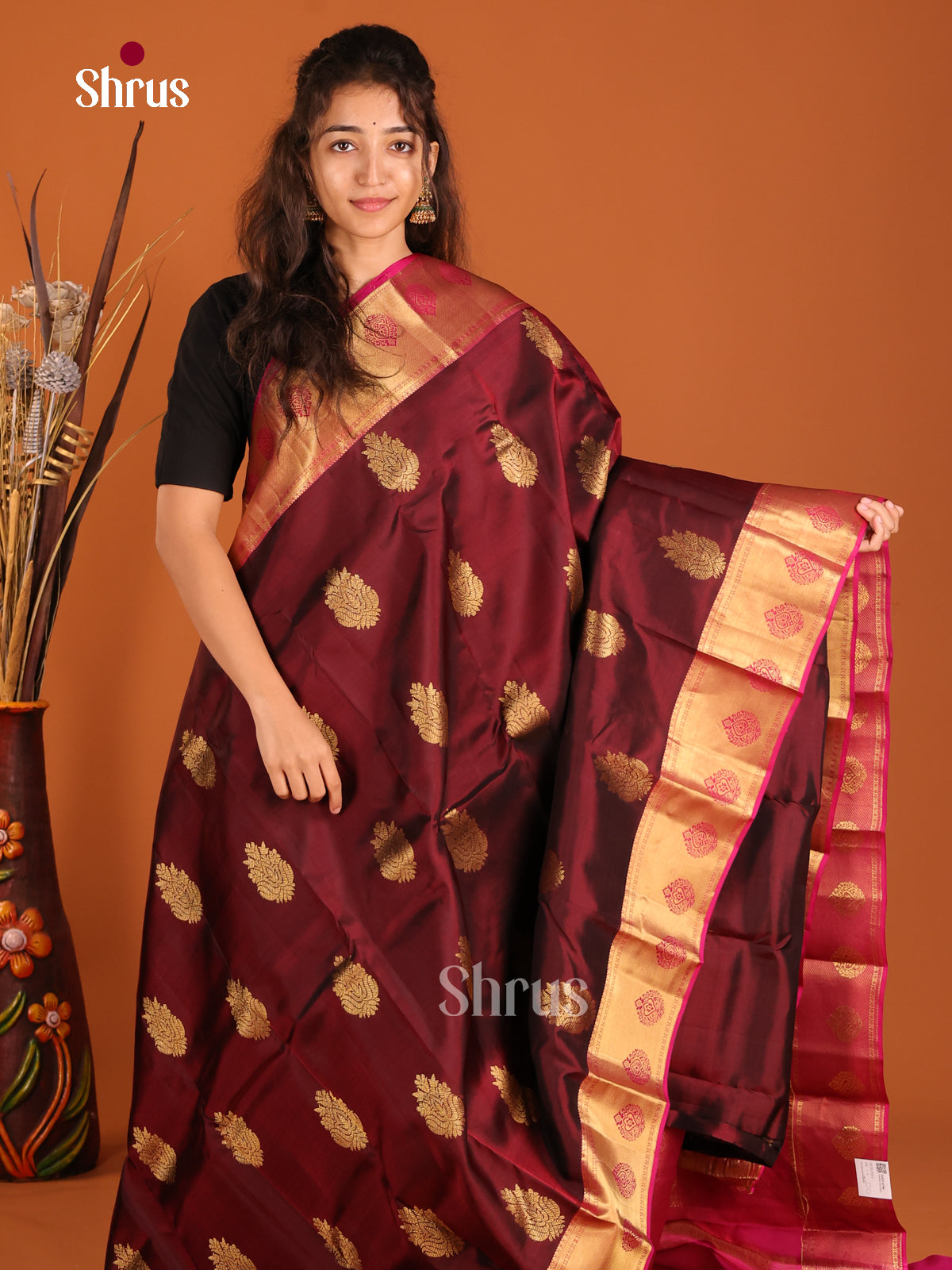 Brown & Pink- Kanchipuram-halfpure Saree