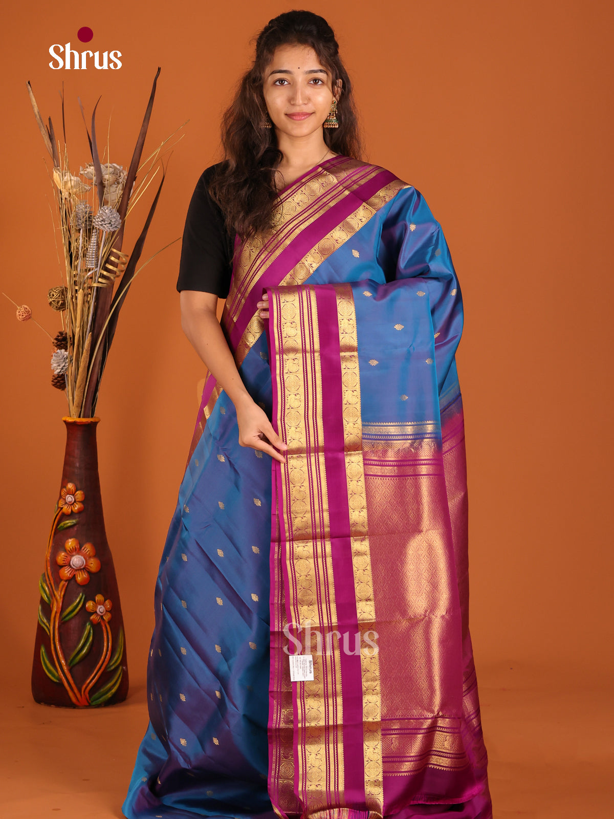 Blue & Purple - Kanchipuram-halfpure Saree