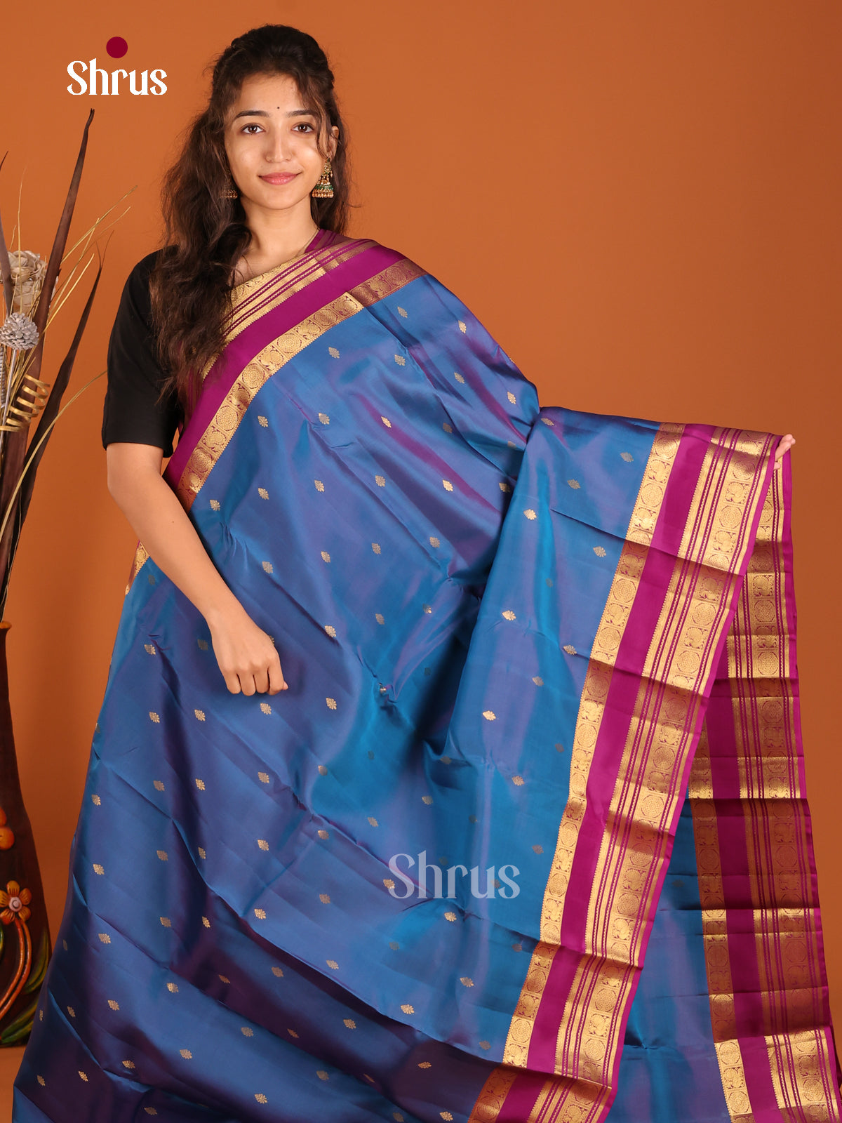 Blue & Purple - Kanchipuram-halfpure Saree