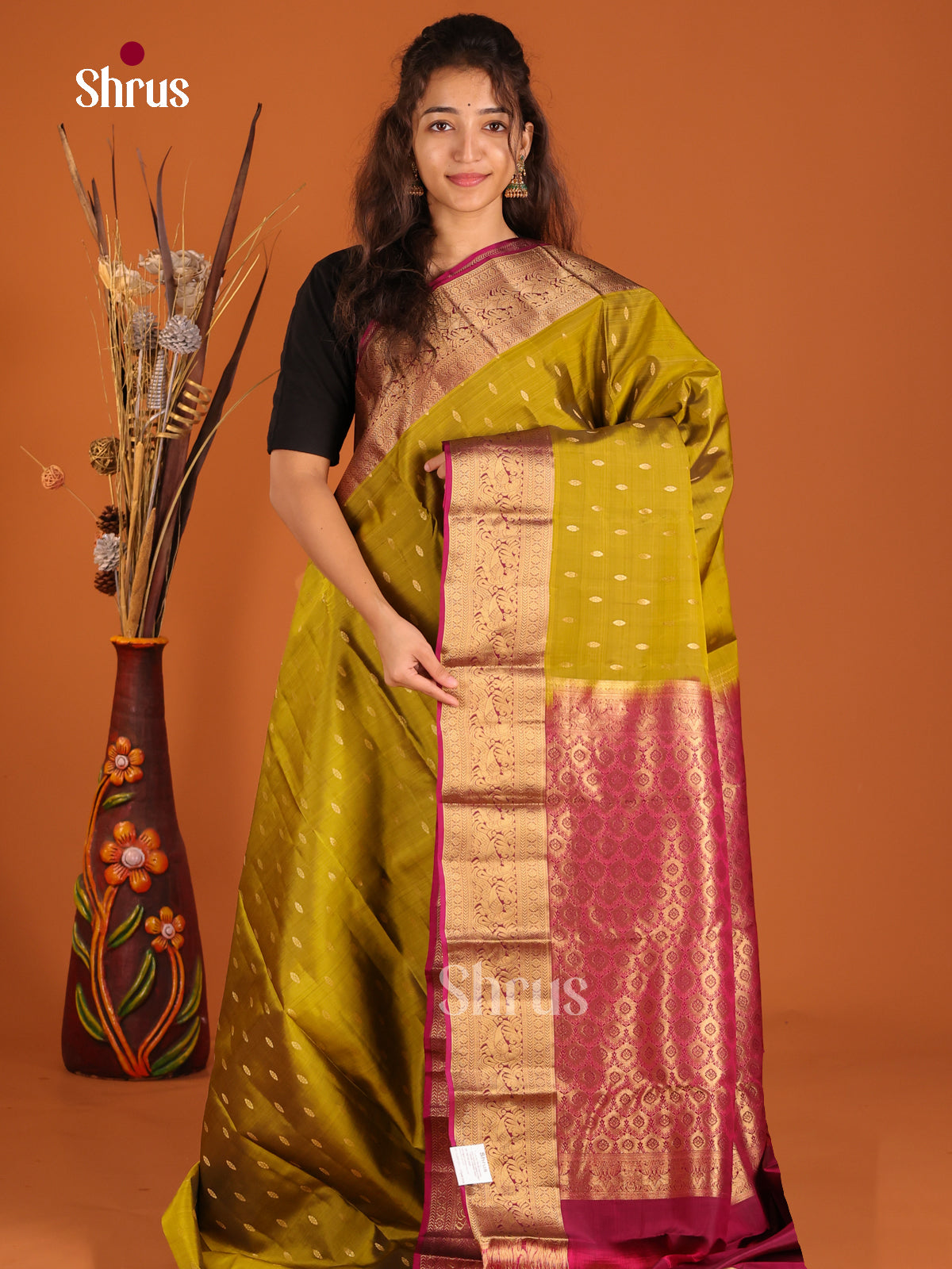 Mehandi Green & Maroon- Kanchipuram-halfpure Saree - Shop on Shrus.com