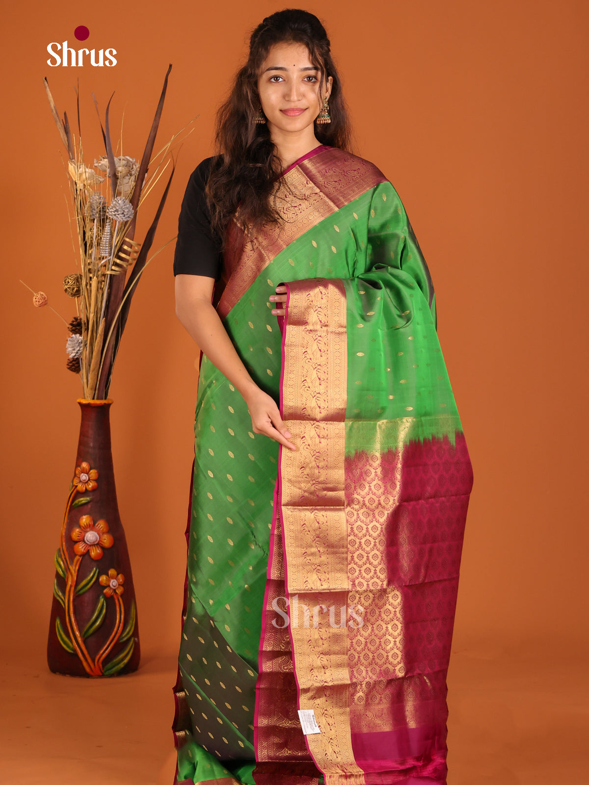 Green & Maroon - Kanchipuram-halfpure Saree - Shop on Shrus.com