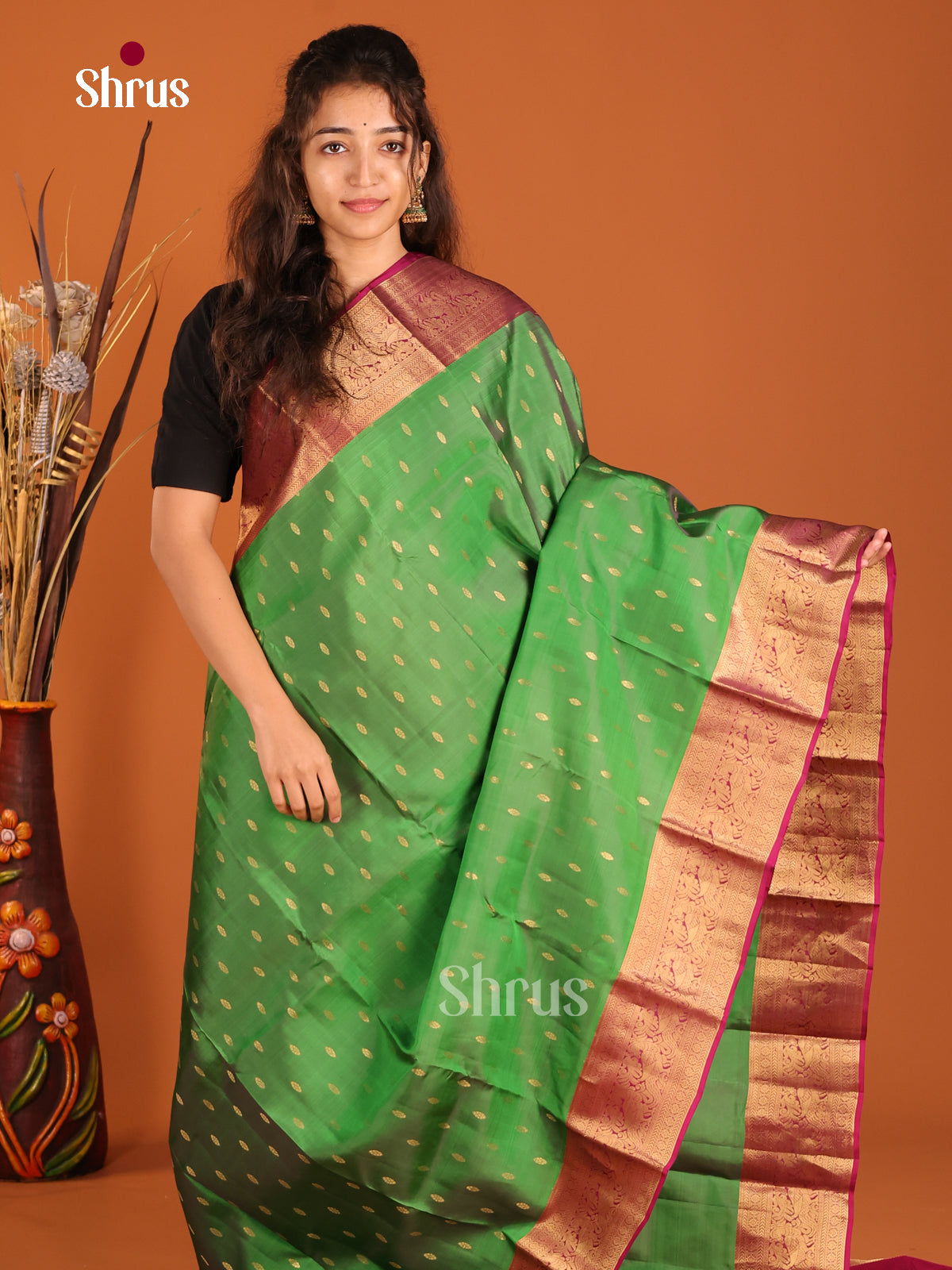 Green & Maroon - Kanchipuram-halfpure Saree - Shop on Shrus.com