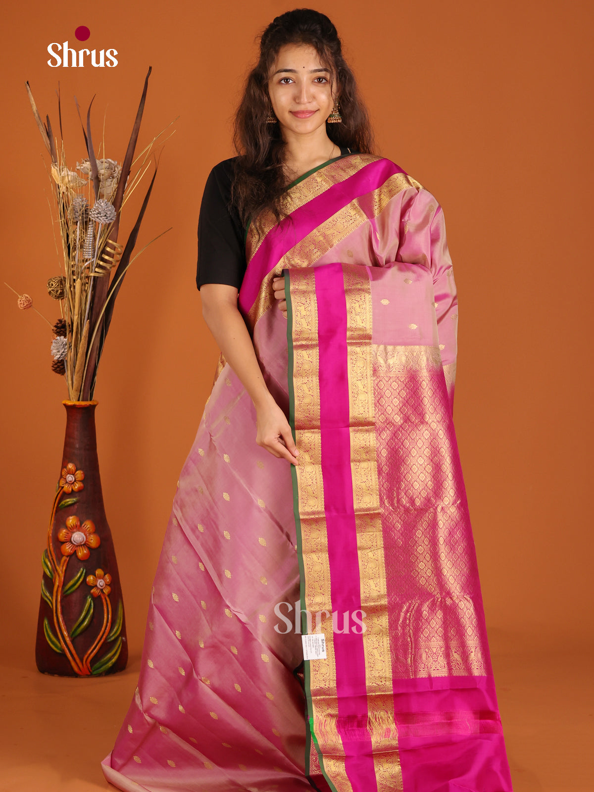 Onion Pink & Pink - Kanchipuram-halfpure Saree - Shop on Shrus.com