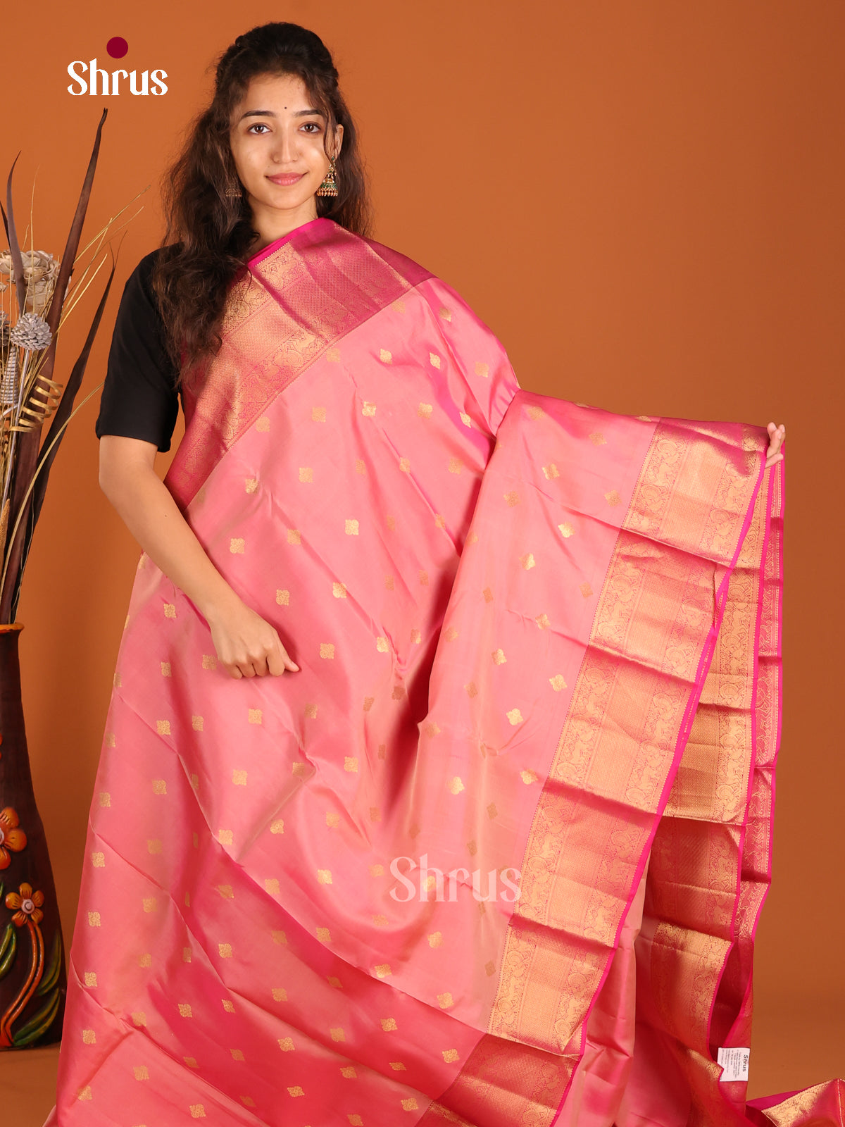 Dusty Pink & Pink - Kanchipuram-halfpure Saree - Shop on Shrus.com