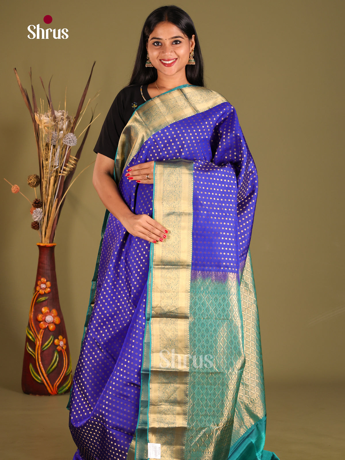 Blue & Green - Kanchipuram-halfpure Saree