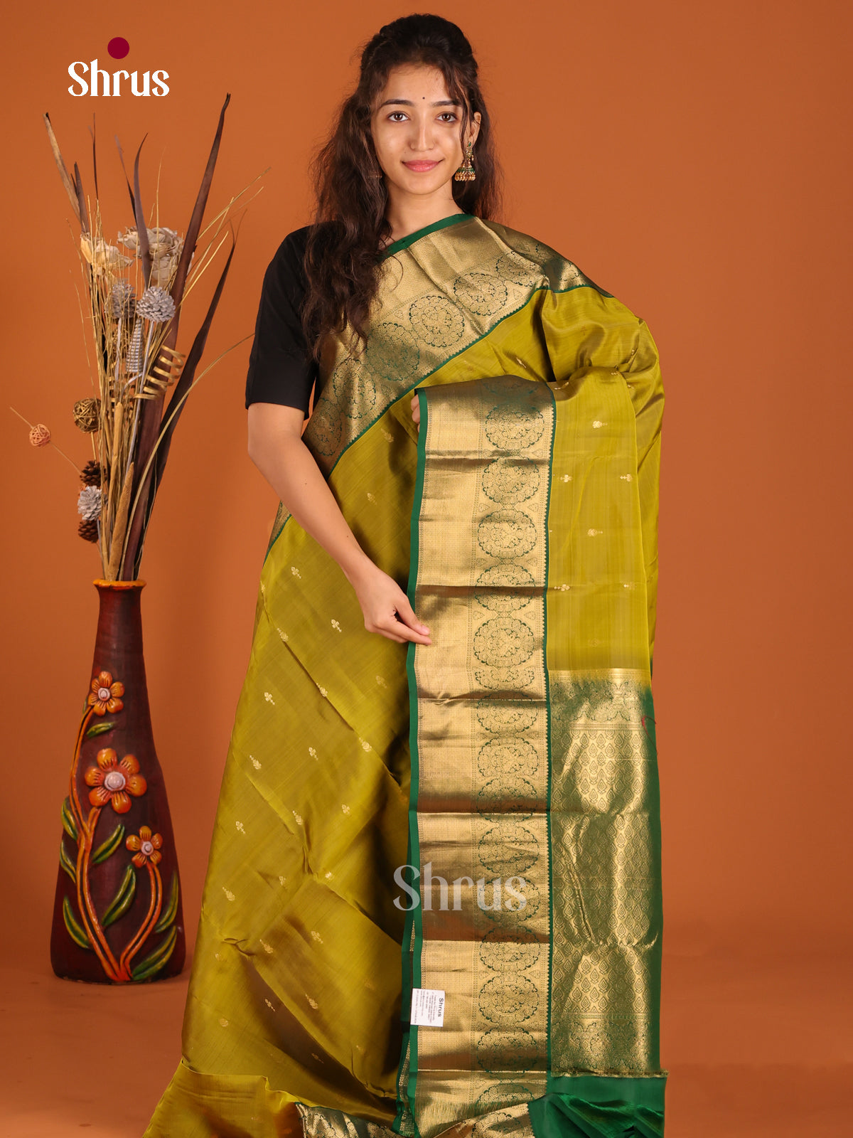 Mehandi Green & Green - Kanchipuram-halfpure Saree - Shop on Shrus.com
