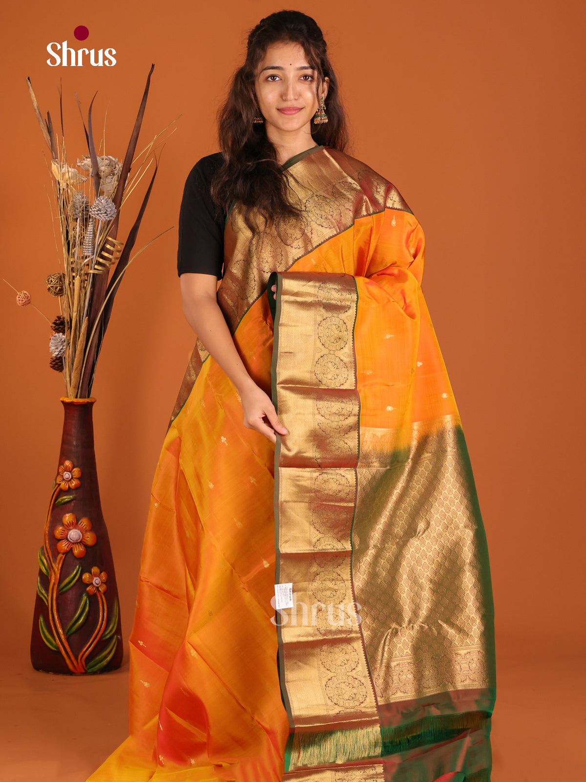 Mambazha Yellow & Green - Kanchipuram-halfpure Saree - Shop on Shrus.com