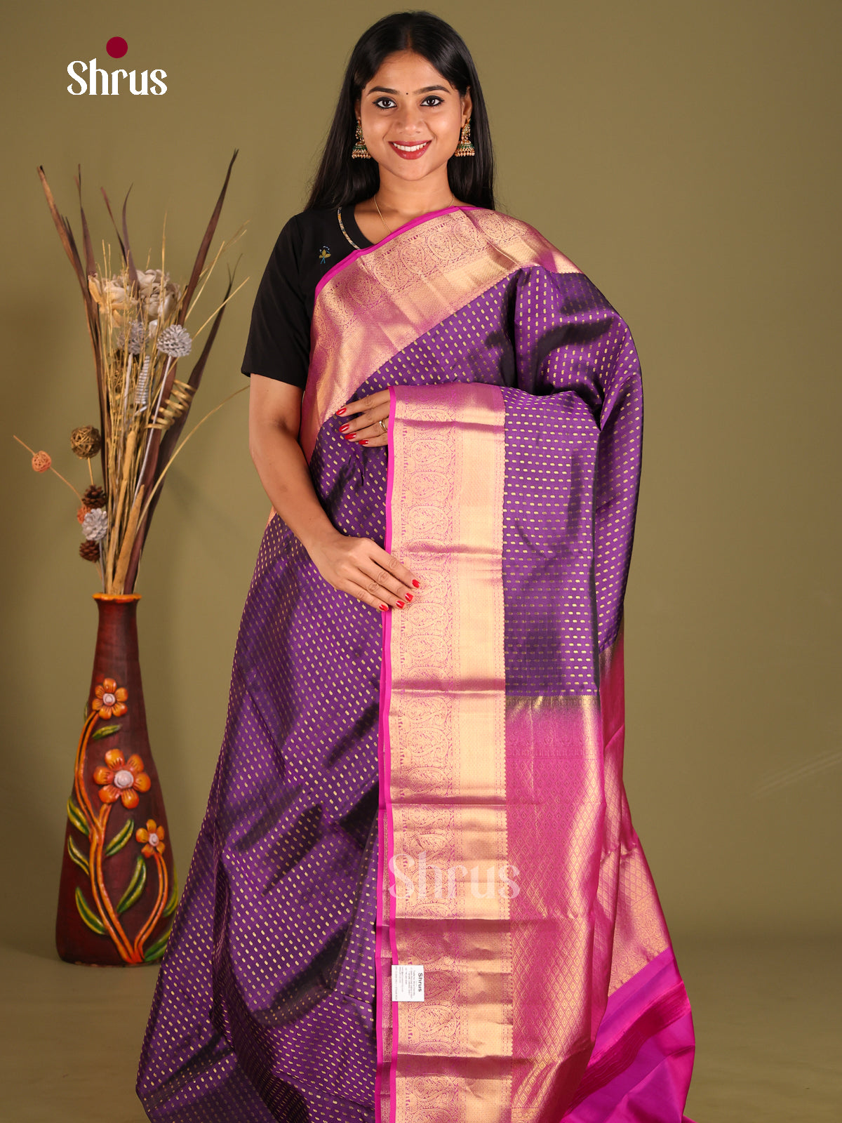 Violet & Pink - Kanchipuram-halfpure Saree - Shop on Shrus.com