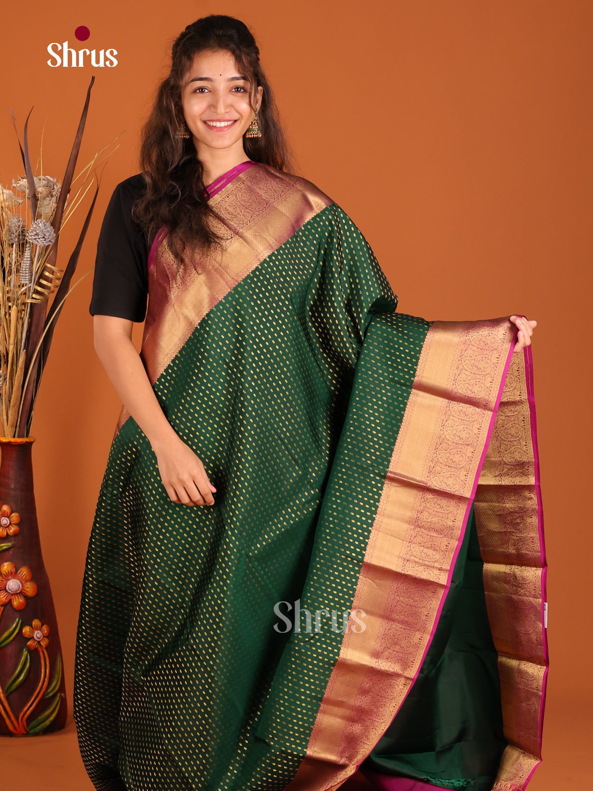 Bottle Green & Purple- Kanchipuram-halfpure Saree