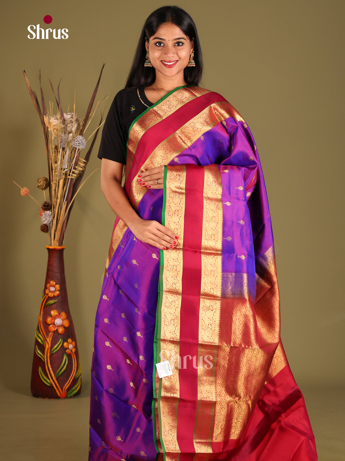 Purple & Maroon - Kanchipuram-halfpure Saree - Shop on Shrus.com