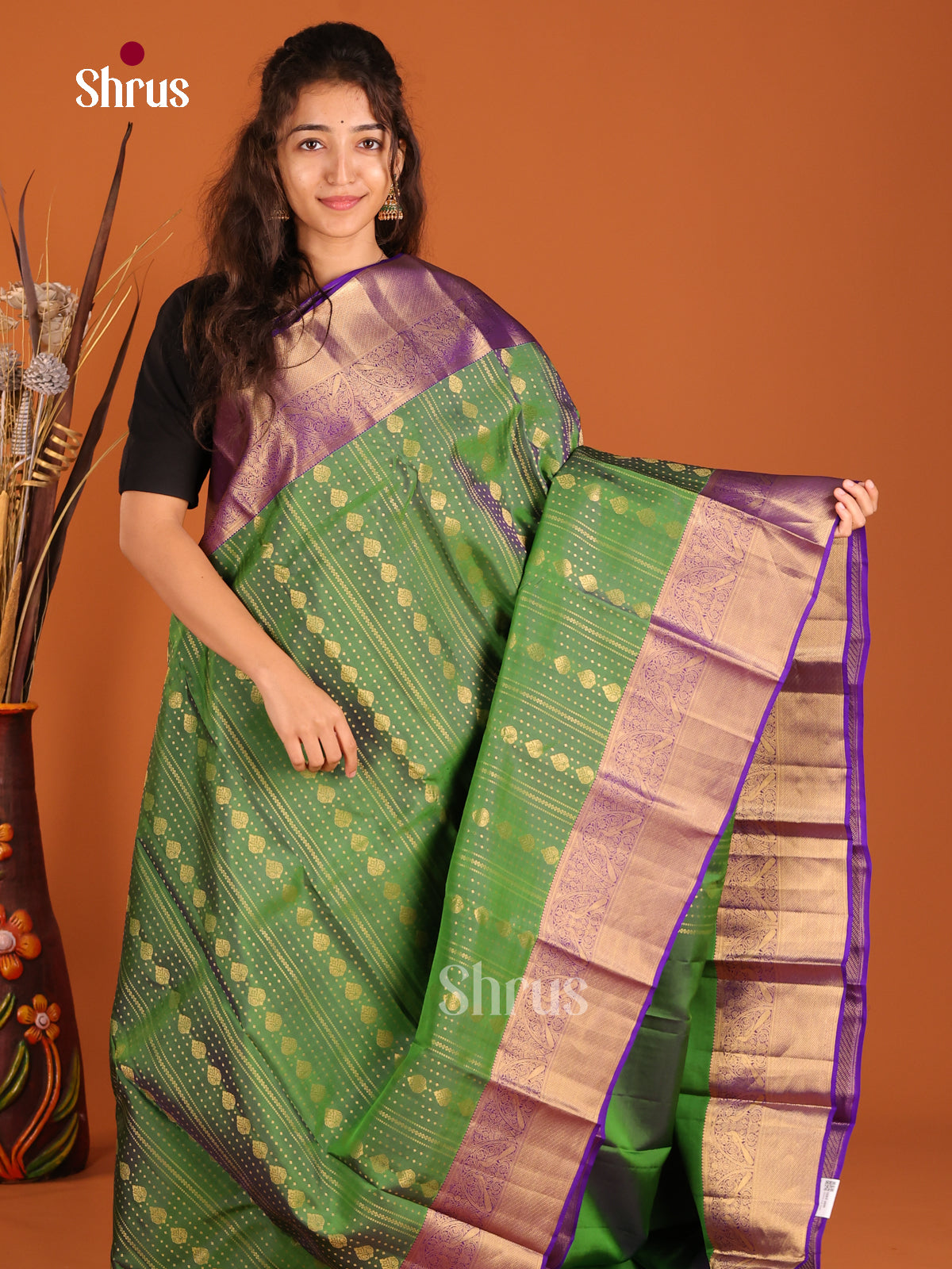 Green & Violet- Kanchipuram-halfpure Saree - Shop on Shrus.com
