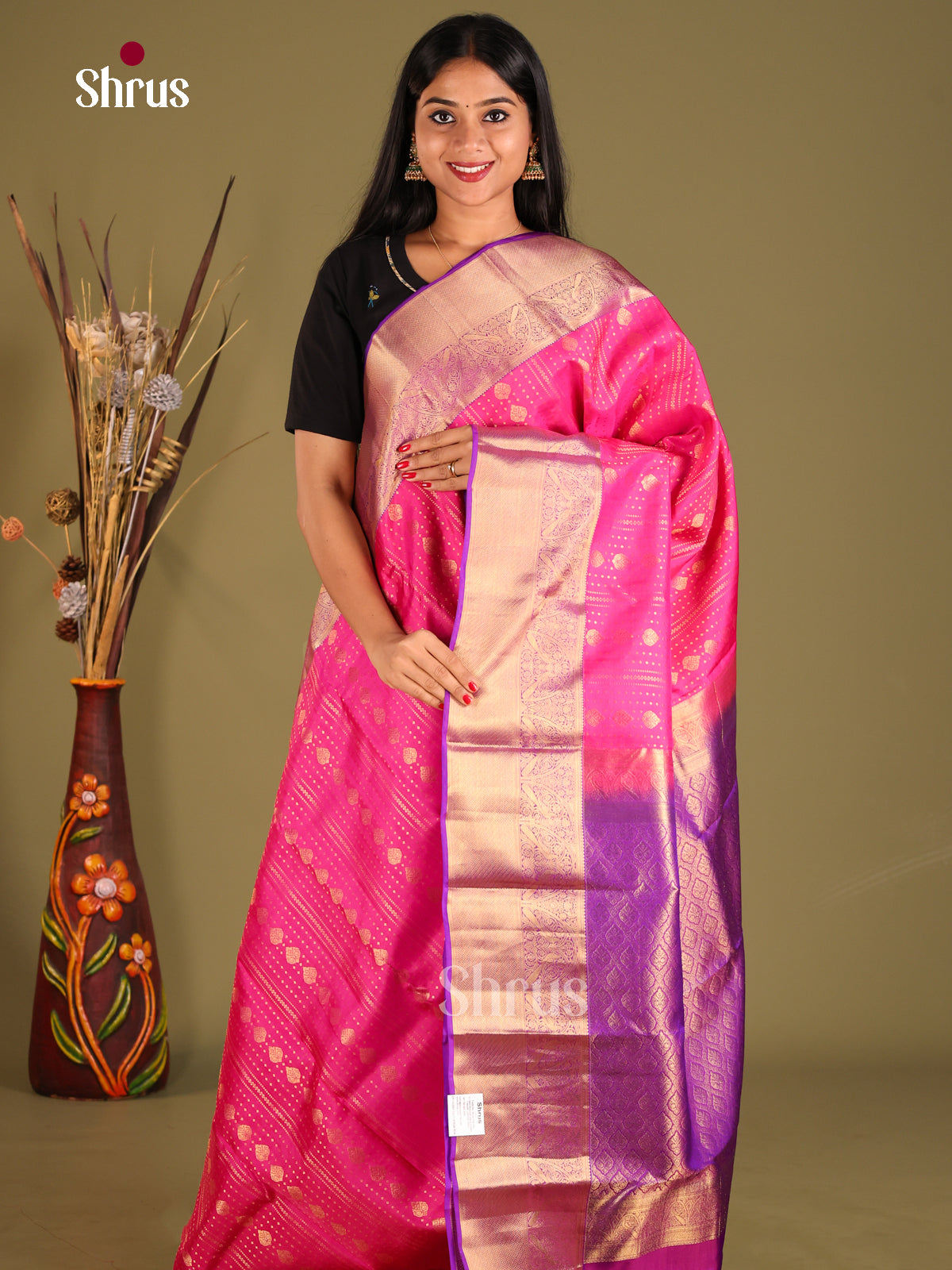 Pink & Purple - Kanchipuram-halfpure Saree