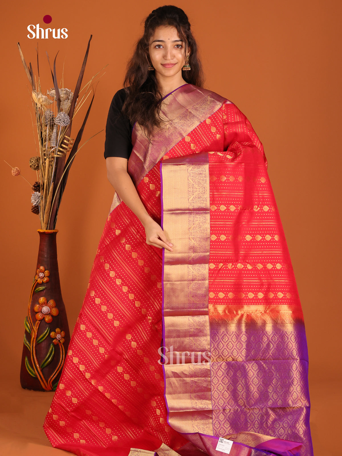 Red & Purple - Kanchipuram-halfpure Saree