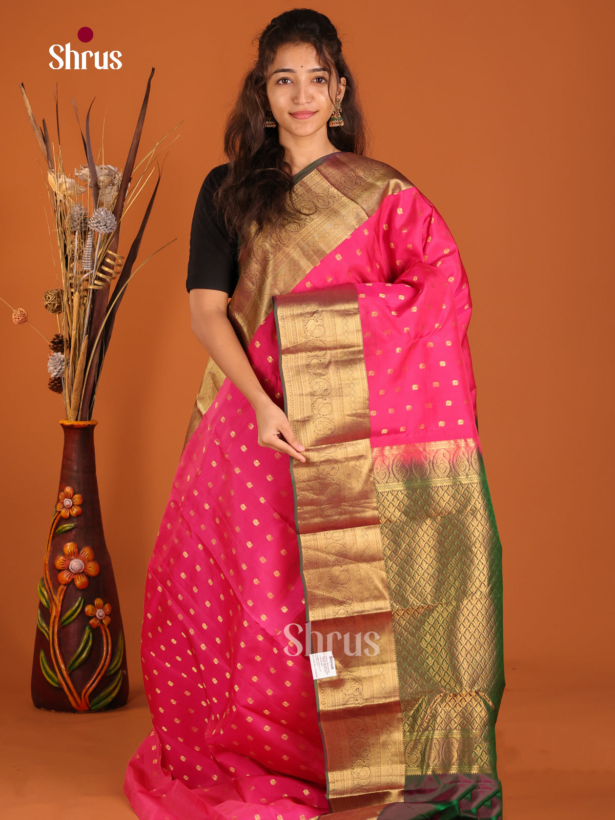 Pink & Green - Kanchipuram-halfpure Saree