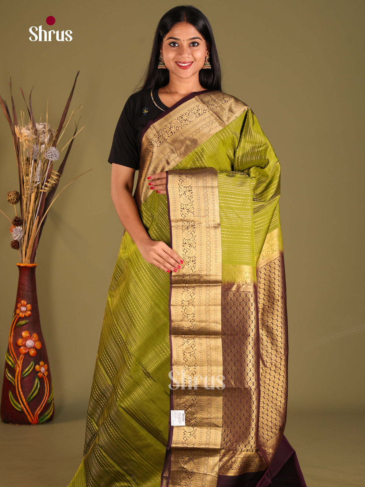 Green & Brown - Kanchipuram-halfpure Saree - Shop on Shrus.com