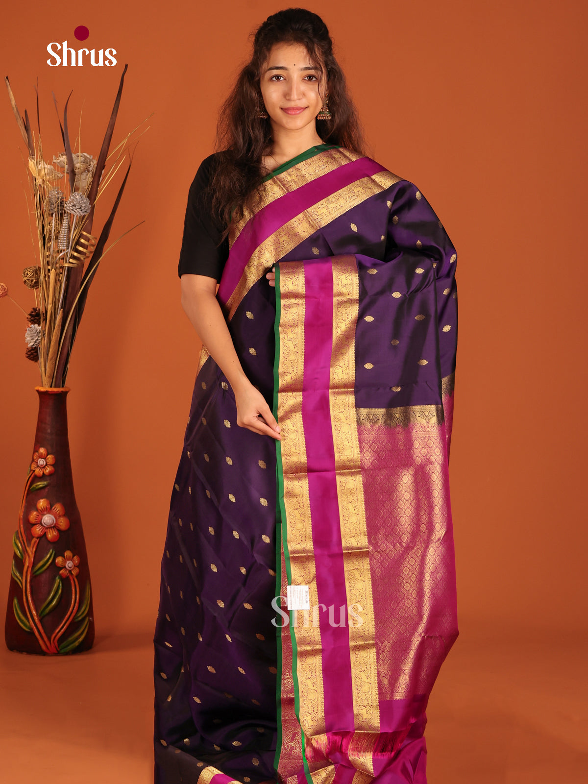 Violet & Purple- Kanchipuram-halfpure Saree - Shop on Shrus.com
