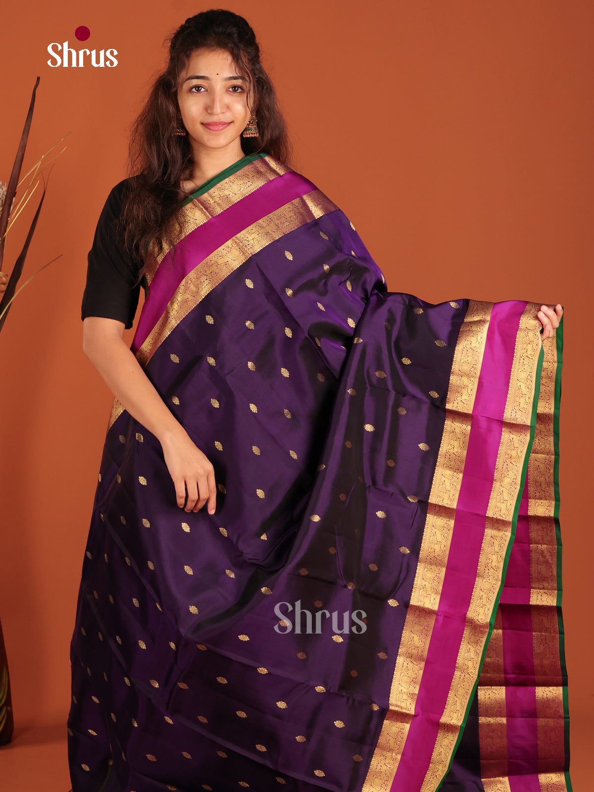 Violet & Purple- Kanchipuram-halfpure Saree - Shop on Shrus.com